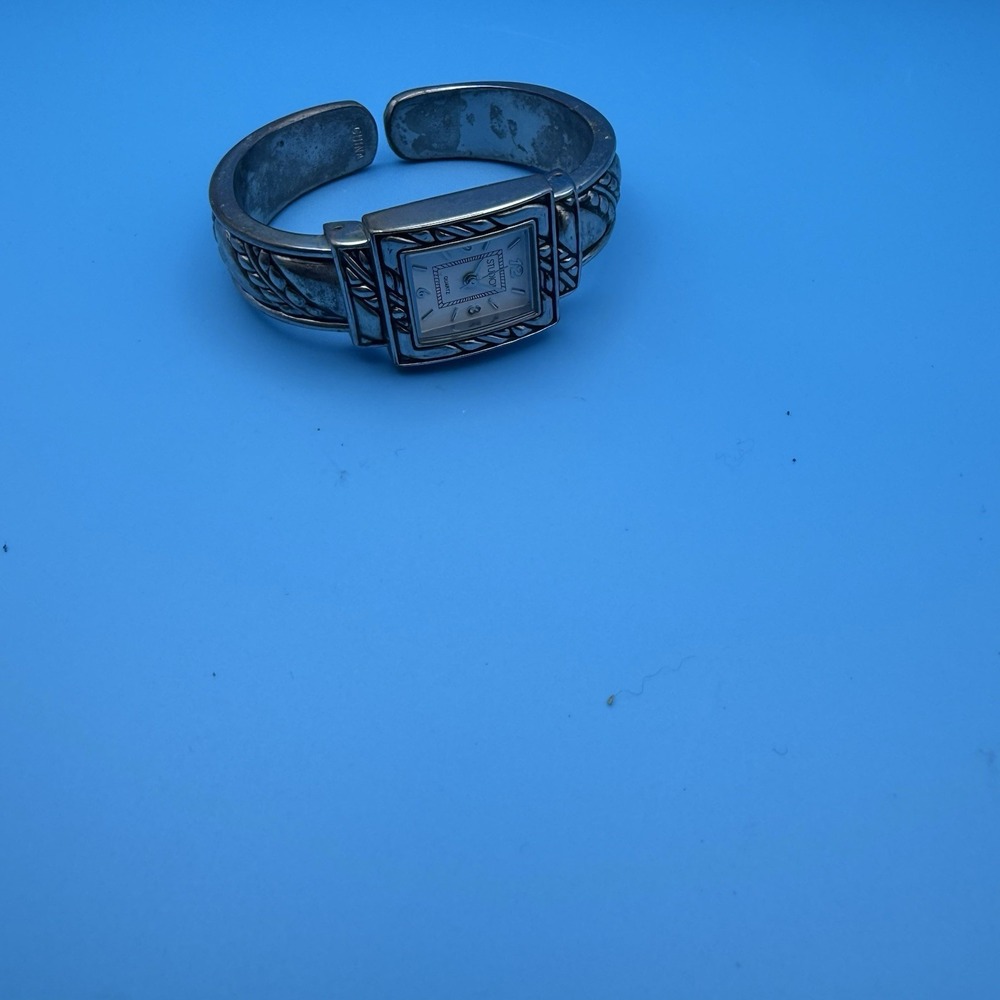 Studio Time Womens Quartz Cuff Watch Silver Tone Filigree Bangle STD2689 Y2K